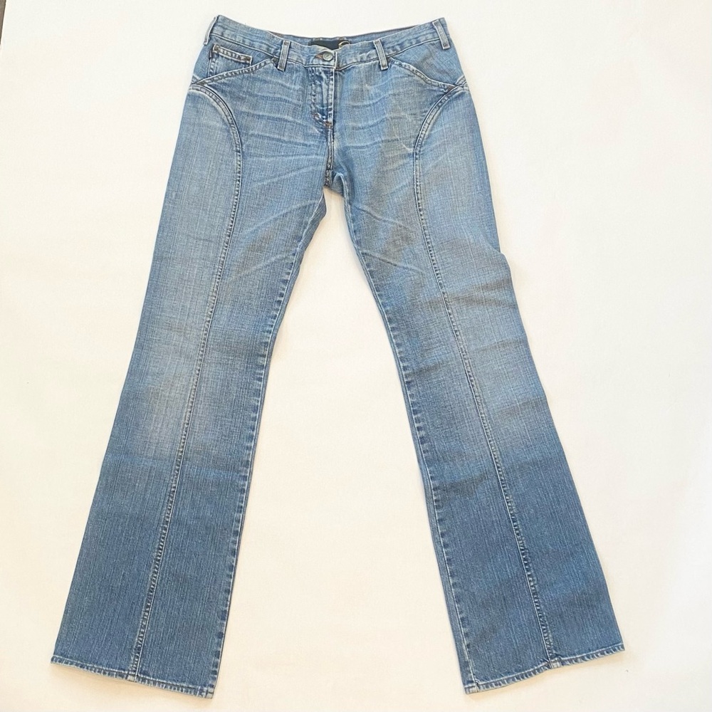 Y2K Just Cavalli Light Blue Denim Jeans FLARE Western Top Stitch Tall Long 29 43 - Picture 7 of 7